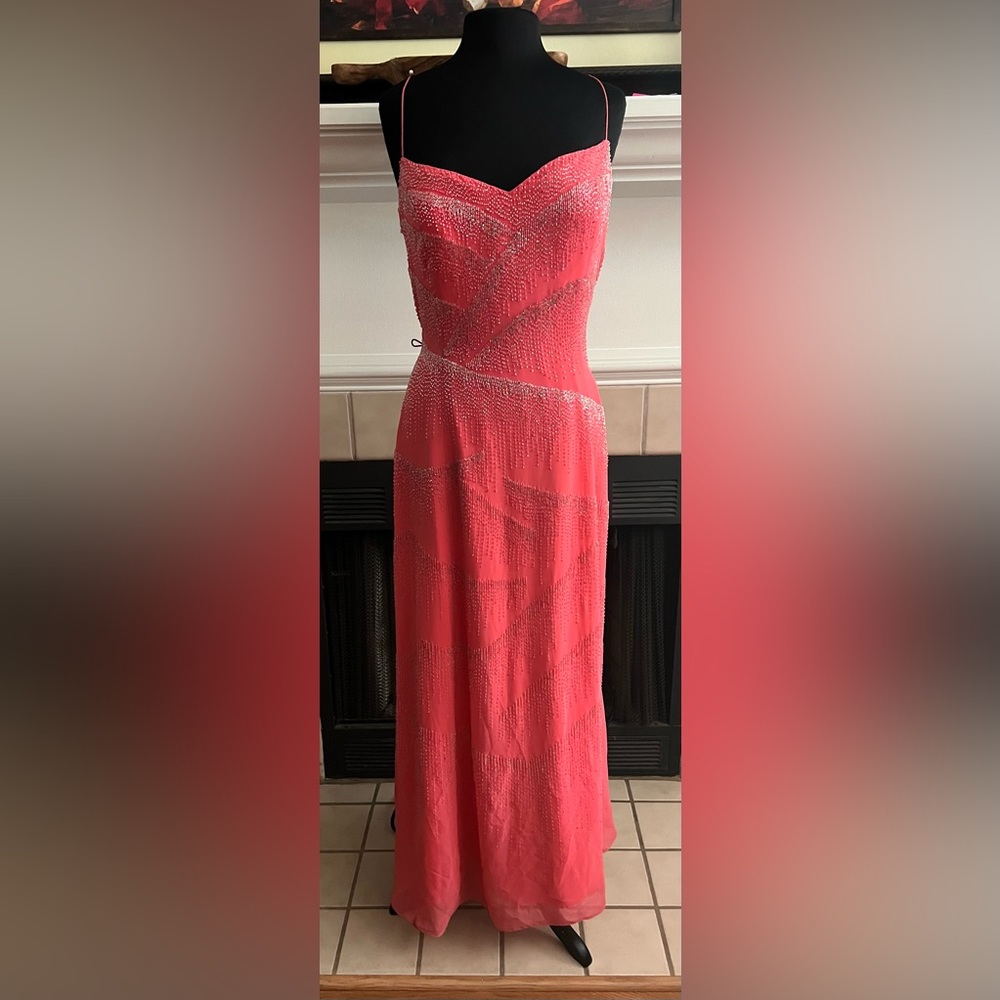 Precious Formals Pink Seqin & Beaded Dress